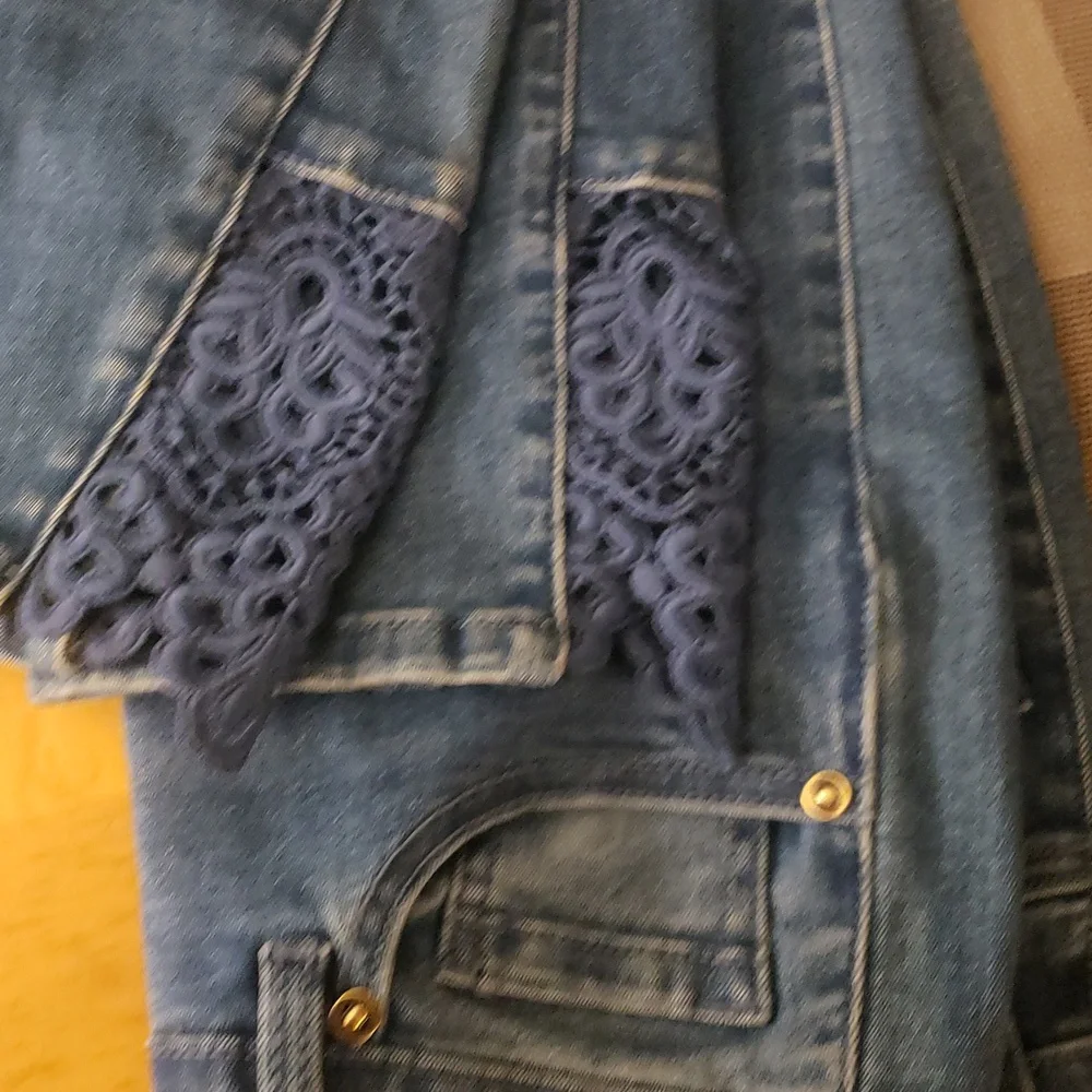 DG2 by Diane Gilman  Stretch Denim Lace Insert Crop Jean, Size 4 Tall